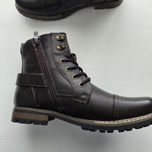 Bruno Marc Men Cap Toe Leather Motorcycle Combat Boots Size 7 Dark Brown